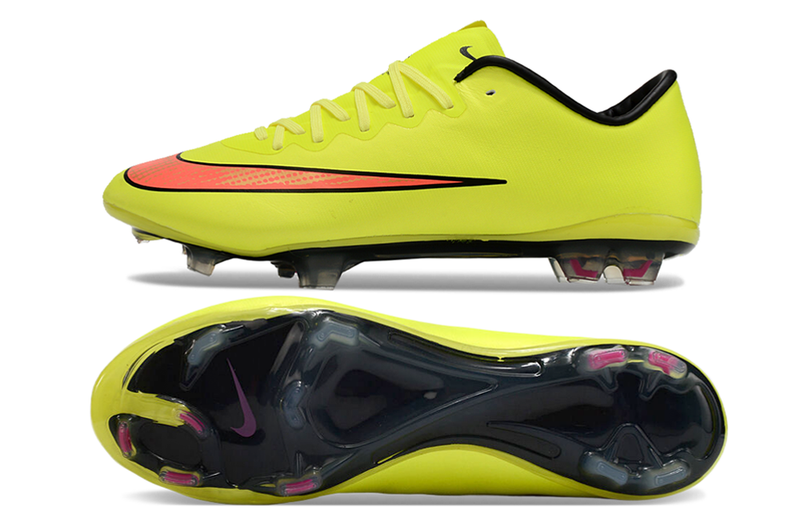 Chuteira Campo Nike Retrô Mercurial Vapor 10 FG Verde Neon e Laranja