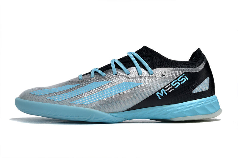 Chuteira Futsal Adidas X CrazyFast Messi.1 IC Prata e Azul "Infinito"