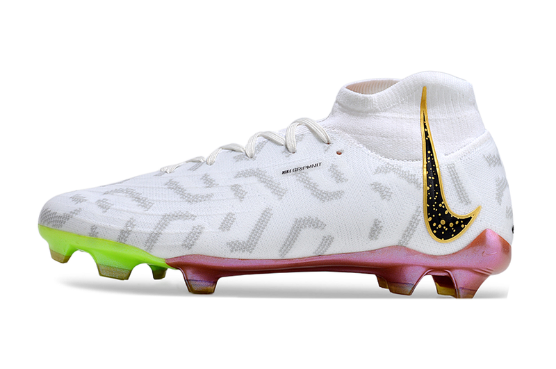 Chuteira Campo Nike Phantom Luna Elite FG Branca e Dourada "United Golden"