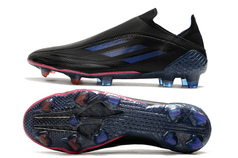 Chuteira Campo Adidas X Speedflow+ FG Preto e Azul "Escape Light Pack"