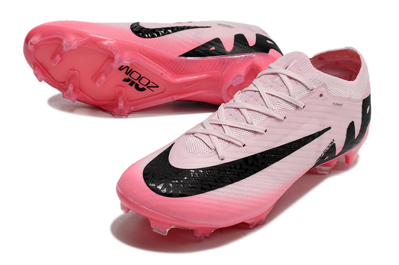 Chuteira Infantil Campo Nike Air Zoom Mercurial Vapor 15 Elite FG Rosa e Preto "Mad Brilliance Pack"