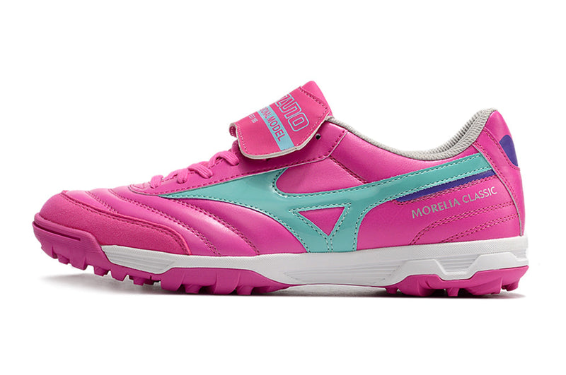 Chuteira Society Mizuno Morelia 3 TF Rosa e Azul