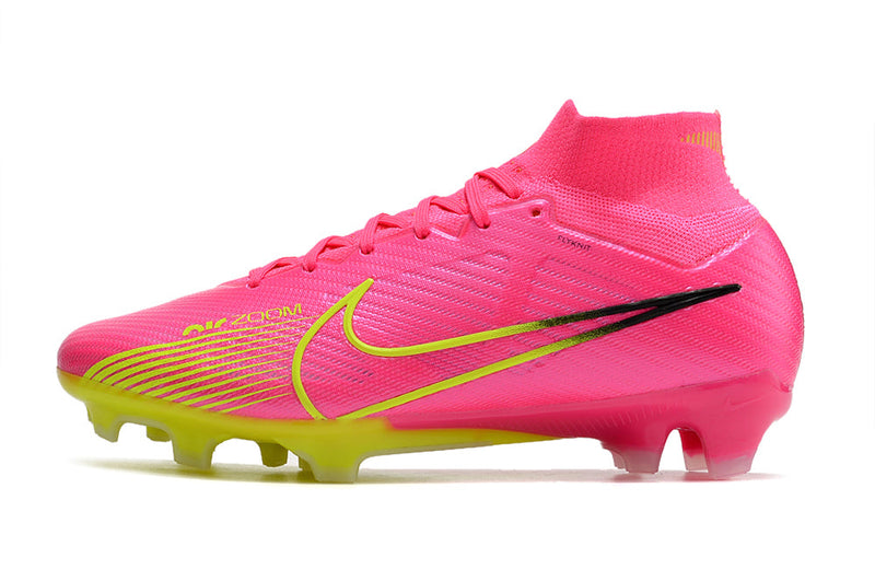 Chuteira Campo Nike Air Zoom Mercurial Superfly 9 Elite FG Rosa e Verde "Luminous Pack"