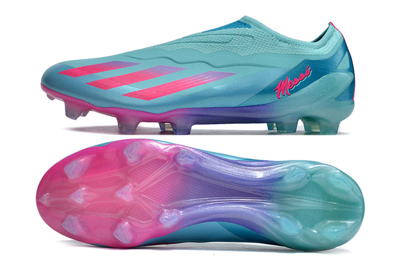 Chuteira Campo Adidas X CrazyFast Messi.1 LL FG Azul e Rosa "Miami Vice"