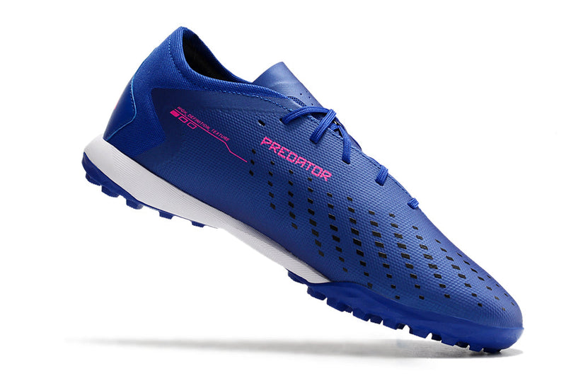 Chuteira Society Adidas Predator Accuracy.1 TF Low Azul e Rosa "Pogba"