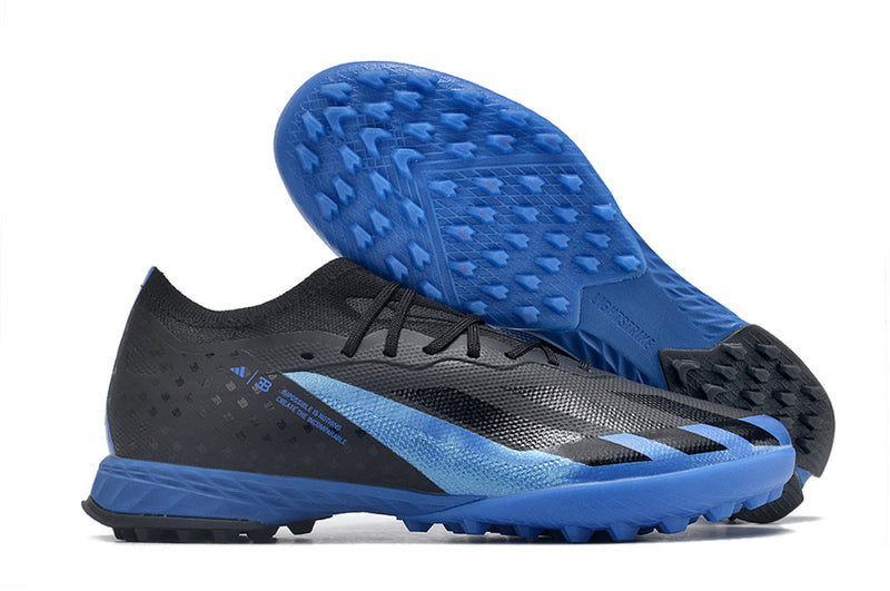 Chuteira Society Adidas X Crazyfast.1 TF Preta e Azul "Bugatti"