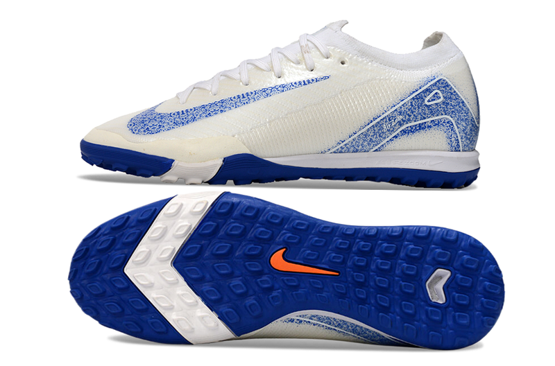 Chuteira Society Nike Air Zoom Mercurial Vapor 16 Elite TF Branca e Azul "Blueprint Pack"