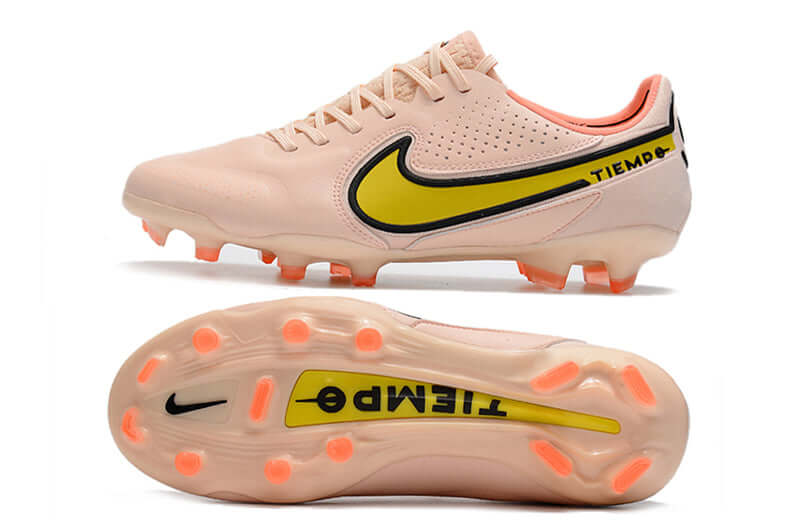 Chuteira Campo Nike Tiempo Legend 9 Elite FG Rosa e Amarelo "Lucent Pack"