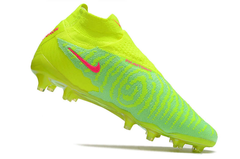 Chuteira Campo Nike Phantom GX DF Elite FG Verde e Rosa