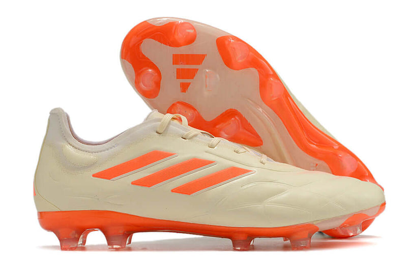 Chuteira Campo Adidas Copa Pure.1 FG Bege e Laranja "Heatspawn Pack"