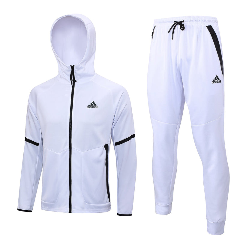 Conjunto de Moletom Adidas Sportswear com Touca Branco e Preto