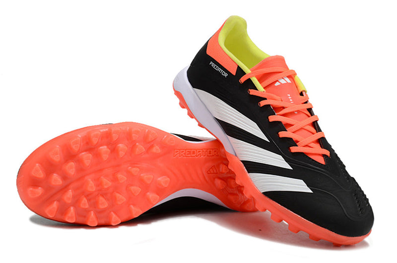 Chuteira Society Adidas Predator Elite TF Preta, Laranja e Branco "Solar Energy"