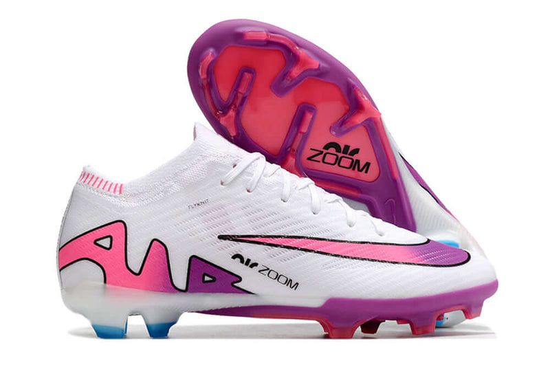 Chuteira Campo Nike Air Zoom Mercurial Vapor 15 Elite FG Branca, Roxo e Rosa