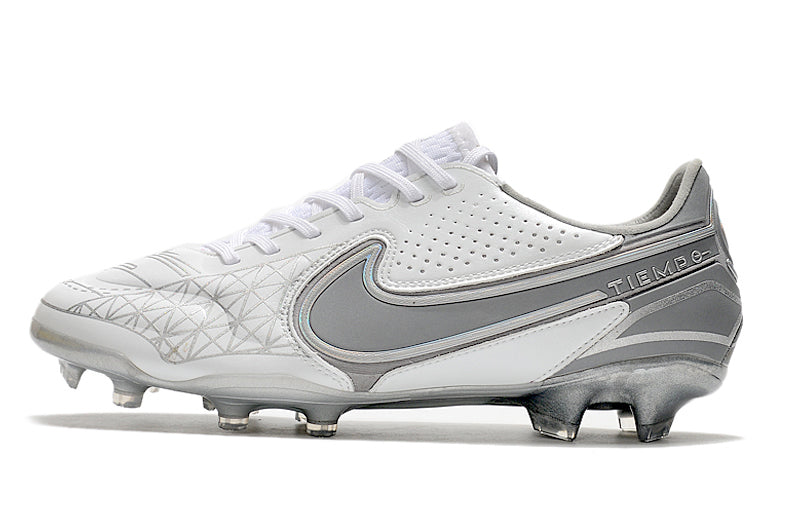 Chuteira Campo Nike Tiempo Legend 9 Elite FG Branca e Cinza