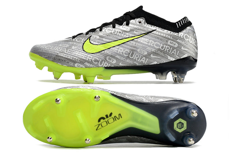 Chuteira Campo Nike Air Zoom Mercurial Vapor 15 Elite Ponta de Aluminio Prata e Verde "Anniversary 25 Years Pack"