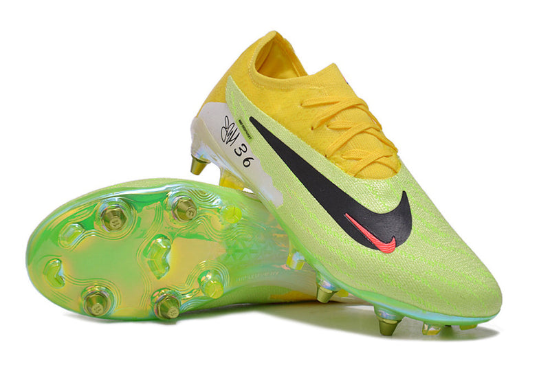 Chuteira Campo Nike Phantom GX Elite Trava Mista Amarela e Verde "Haaland"