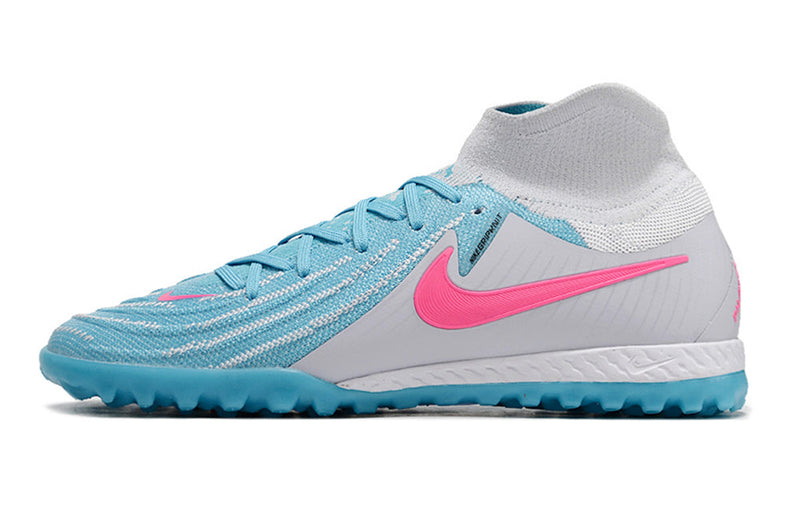 Chuteira Society Nike Phantom Luna Elite TF Cinza, Azul e Rosa