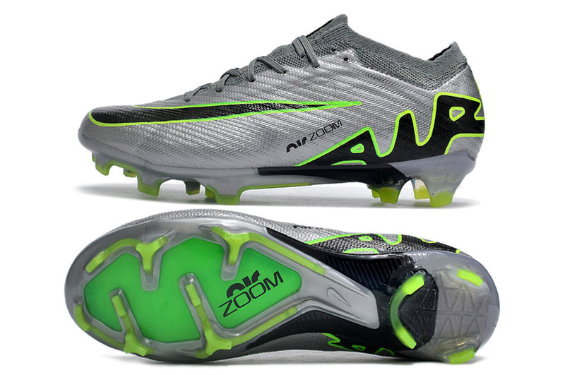 Chuteira Campo Nike Air Zoom Mercurial Vapor 15 Elite FG Cinza e Verde