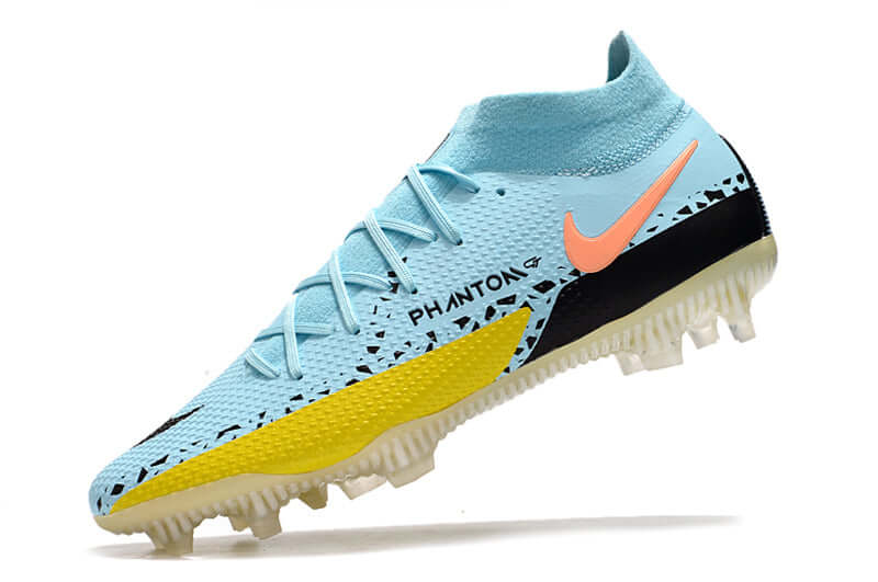 Chuteira Campo Nike Phantom GT2 DF Elite FG Azul, Preto e Amarelo "Lucent Pack"