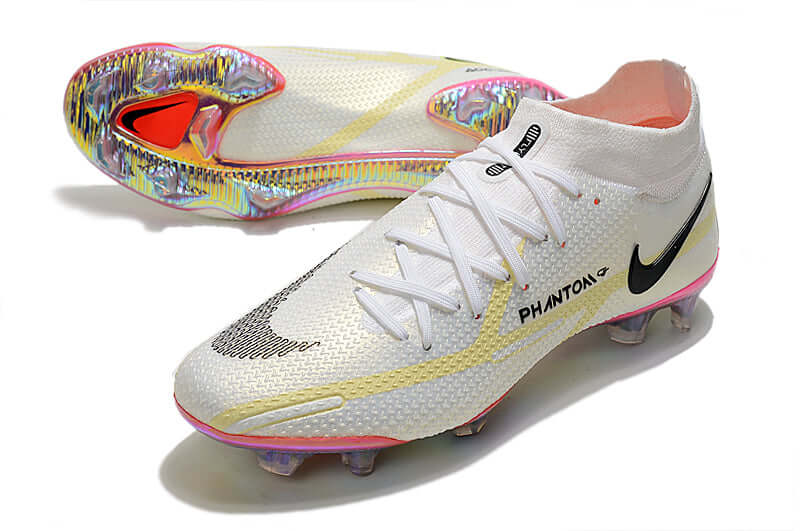 Chuteira Campo Nike Phantom GT2 DF Elite FG Branca e Amarelo "Rawdacious Pack"