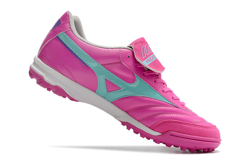 Chuteira Society Mizuno Morelia 3 TF Rosa e Azul