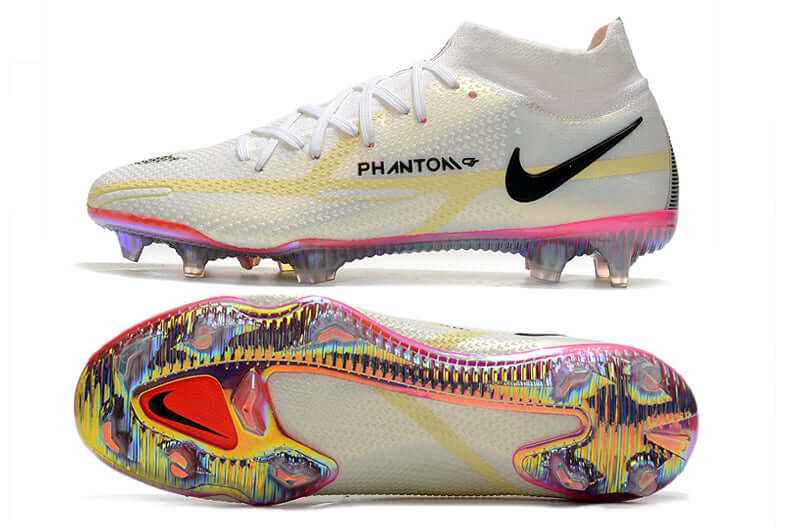 Chuteira Campo Nike Phantom GT2 DF Elite FG Branca e Amarelo "Rawdacious Pack"