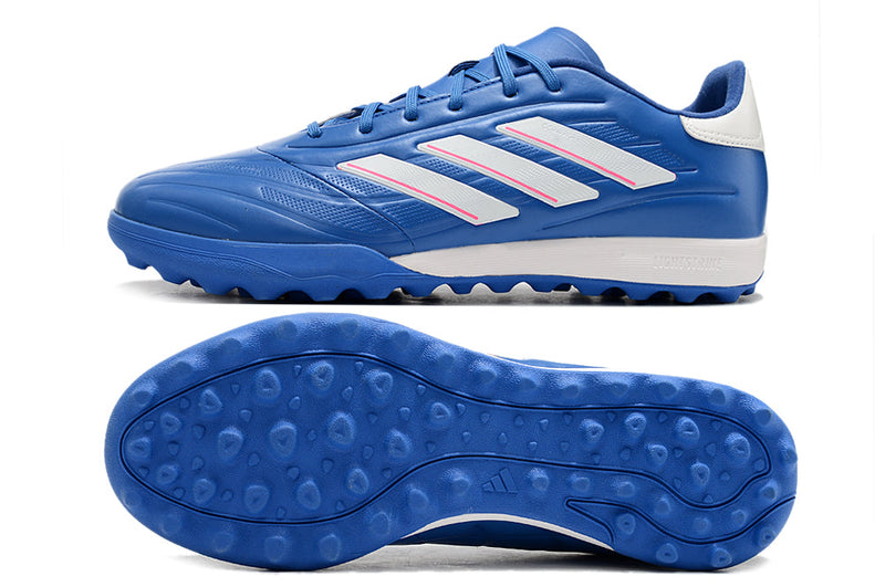 Chuteira Society Adidas Copa Pure.1 TF Azul e Branco "Marinerush Pack"