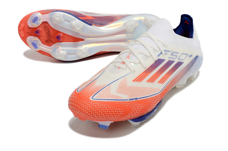 Chuteira Campo Adidas F50+ FG Branca, Azul e Vermelha "Advancement Pack"