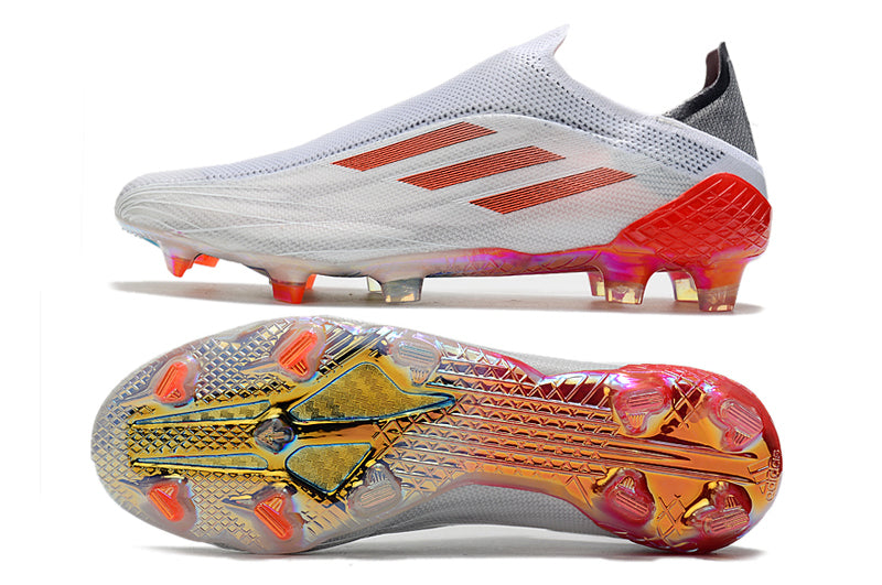 Chuteira Campo Adidas X Speedflow+ FG Branca e Laranja "White Spark Pack"