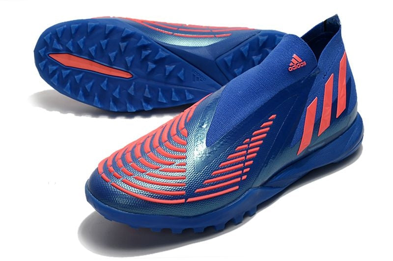 Chuteira Society Adidas Predator Edge+ TF Azul e Laranja "Shappire Edge"