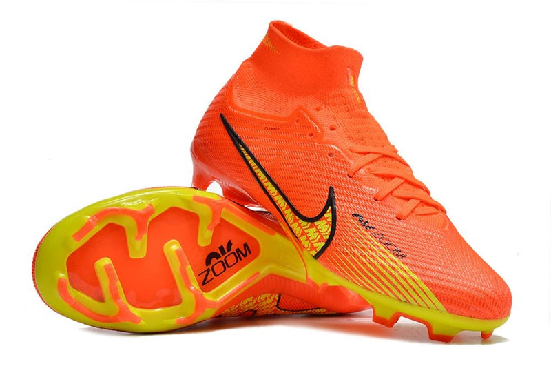 Chuteira Campo Nike Air Zoom Mercurial Superfly 9 Elite FG Laranja e Amarela