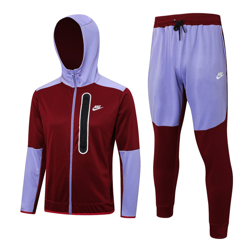 Conjunto de Moletom Nike Sportswear Tech Overlay com Touca Bordo e Roxo