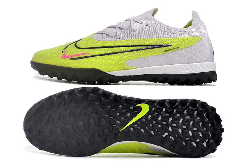 Chuteira Society Nike Phantom GX Elite TF Branca e Verde "Luminous Pack"