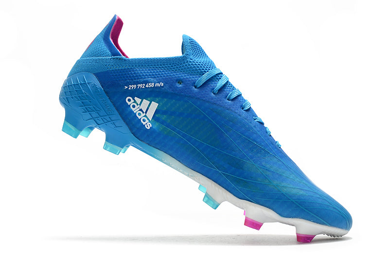 Chuteira Campo Adidas X Speedflow.1 FG Azul e Rosa "Sapphire Edge Pack"