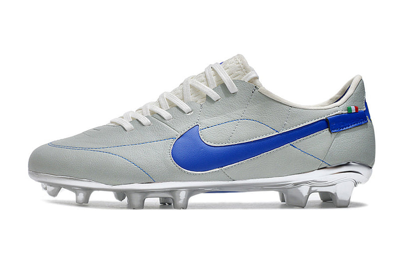 Chuteira Campo Nike Tiempo Legend 9 Elite FG Cinza e Azul "Made in Italy"