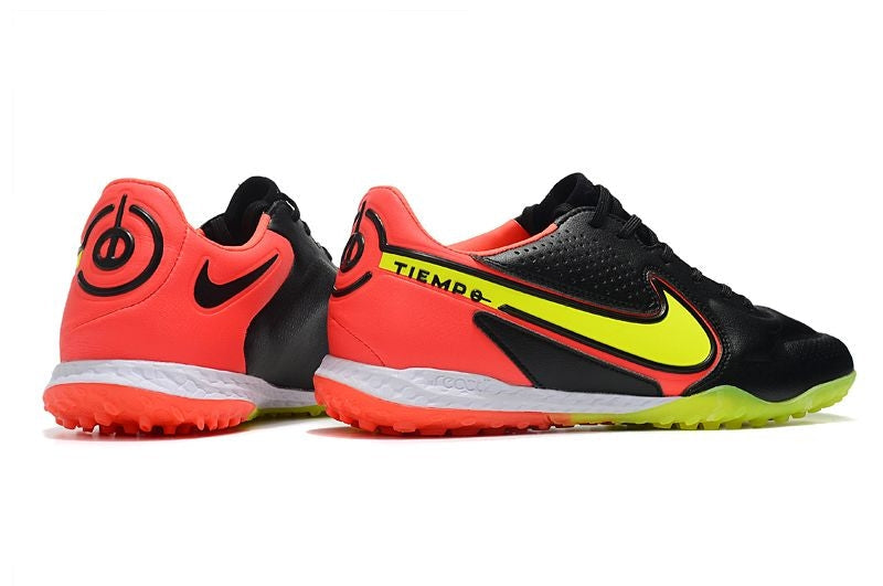 Chuteira Society Nike Tiempo Legend 9 Elite TF Preta, Amarelo e Laranja