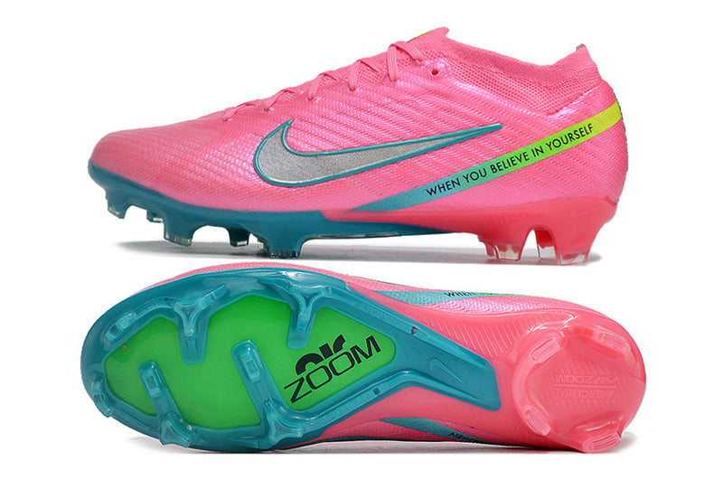 Chuteira Campo Nike Air Zoom Mercurial Vapor 15 Elite FG Rosa e Azul