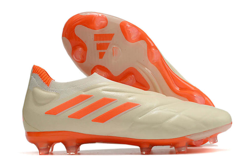 Chuteira Campo Adidas Copa Pure+ FG Bege e Laranja "Heatspawn Pack"