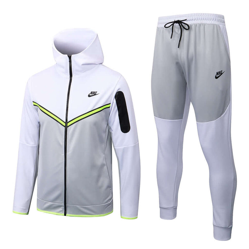 Conjunto de Moletom Nike Sportswear Tech Fleece com Touca Branco e Cinza