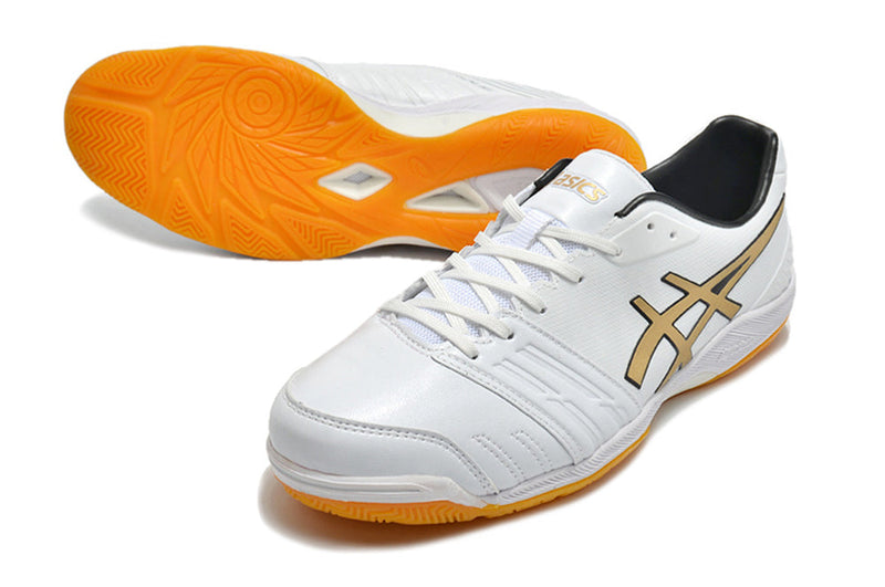 Chuteira Futsal Asics Japan Destaque II IC Branca e Dourada