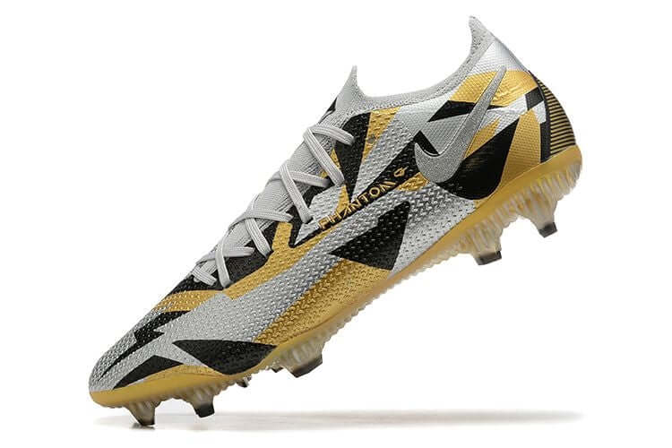 Chuteira Campo Nike Phantom GT2 Elite FG Cinza e Dourado