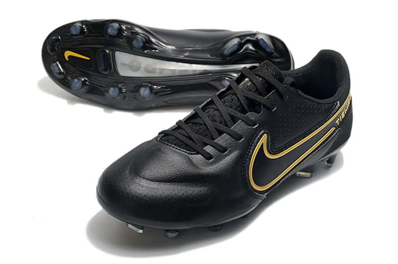 Chuteira Campo Nike Tiempo Legend 9 Elite FG Preta e Dourada "Shadow Pack"