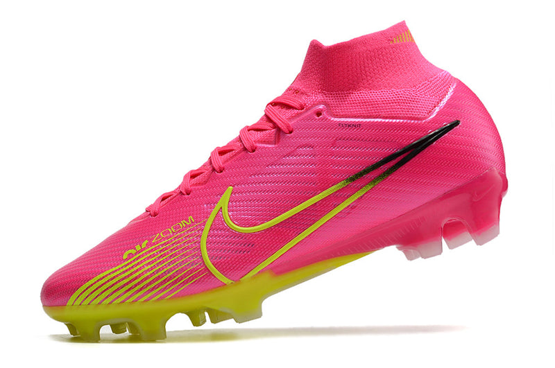 Chuteira Campo Nike Air Zoom Mercurial Superfly 9 Elite FG Rosa e Verde "Luminous Pack"