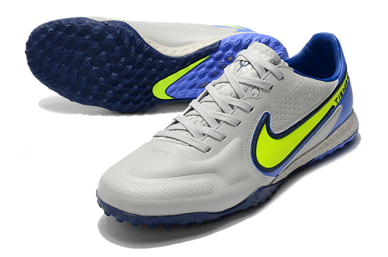 Chuteira Society Nike Tiempo Legend 9 Elite TF Cinza e Azul "Recharge Pack"