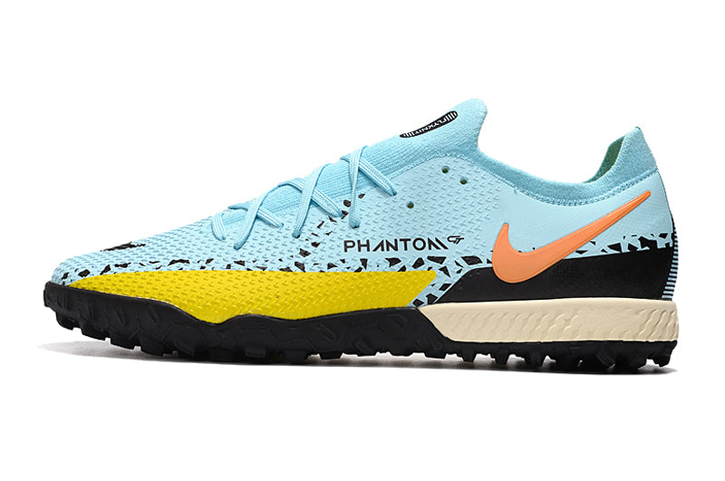 Chuteira Society Nike Phantom GT2 Elite TF Azul e Preto "Lucent Pack"