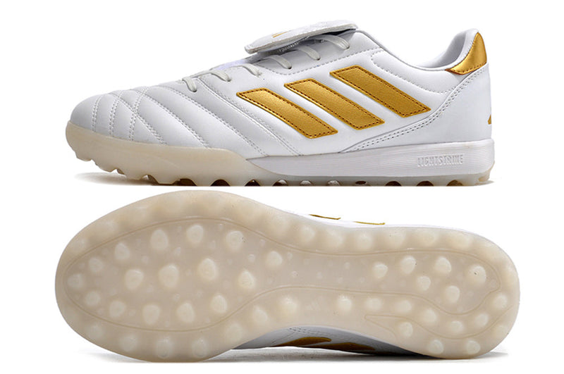 Chuteira Society Adidas Copa Gloro TF Branca e Dourada