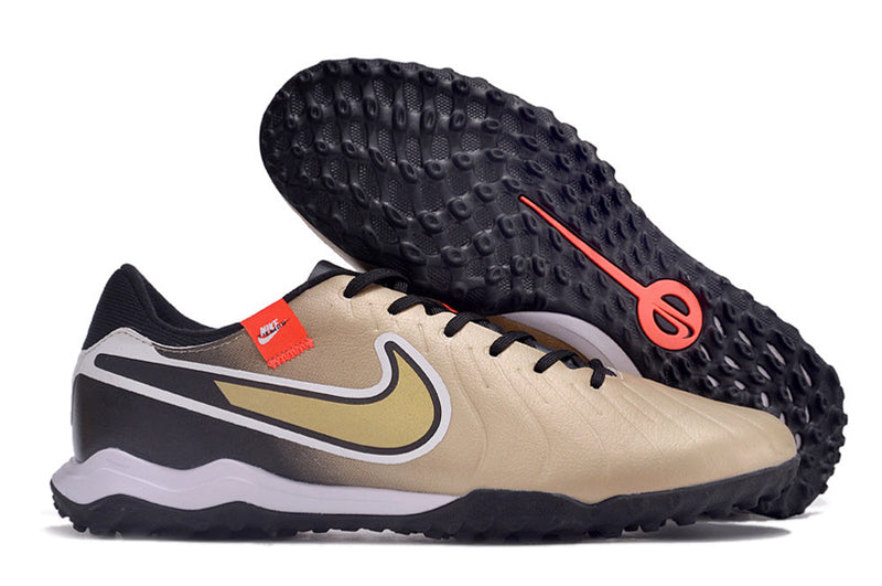 Chuteira Society Nike Tiempo Legend 10 Pro TF Preta e Dourado "Golden Touch"