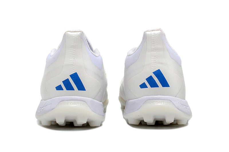 Chuteira Society Adidas Predator Elite TF Branca e Azul "Kvara"