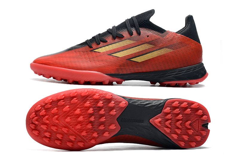 Chuteira Society Adidas X Speedflow.1 TF Vermelho e Preto "Showdown Pack"