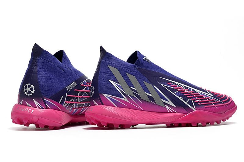 Chuteira Society Adidas Predator Edge+ TF Roxo e Rosa "Champions Code Pack"